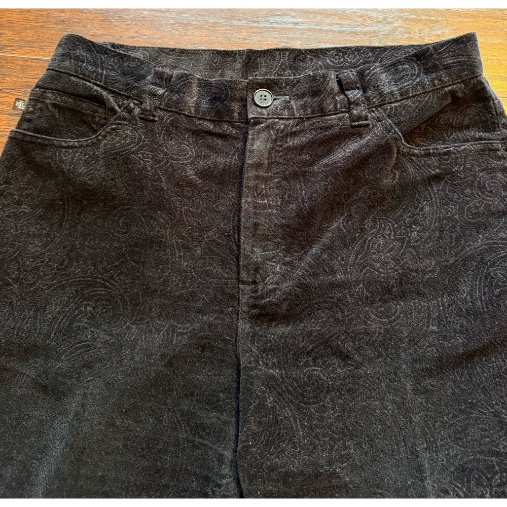 Lauren Ralph Lauren Velvet Paisley Pants Black Petite 8P Luxe Luxury Designer - Picture 4 of 9